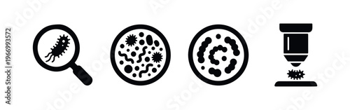 Microbiology and Bacteria Research Laboratory Vector Icon Set