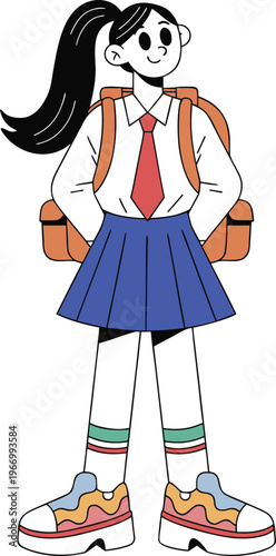 Anime schoolgirl with backpack a digital illustration