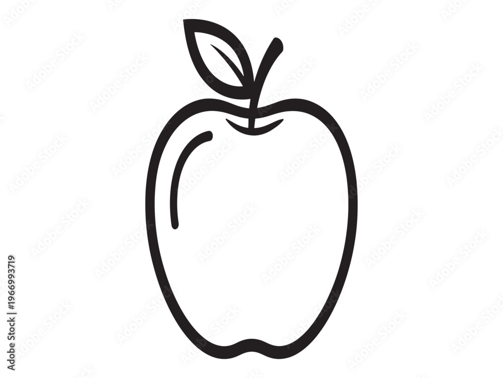 Fototapeta premium Black apple icon, line art fruit symbol, simple vector illustration, minimalist design element isolated on White Background
