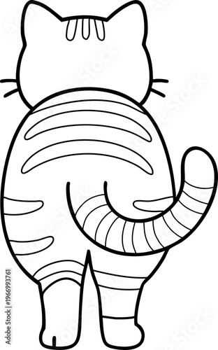 Back view of a cute orange tabby cat character, ginger kitten with stripes isolated on white