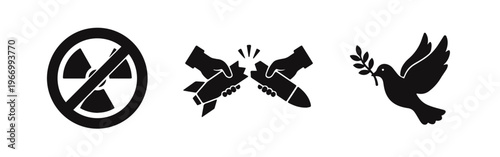 Anti-war Nuclear Disarmament and Peace Symbol Icons Set