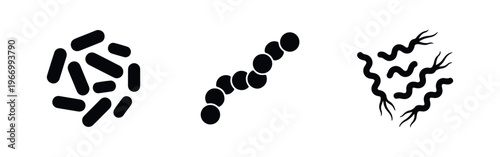 Set of common bacteria and microbe icons in black