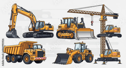 Collection of Heavy Construction Equipment Machines.