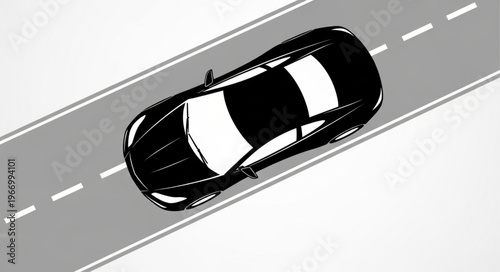 Sleek Black Sports Car Driving on a Highway.