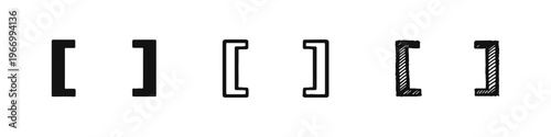 Square Brackets Icon Set in Solid, Outline, and Hand-Drawn Styles.