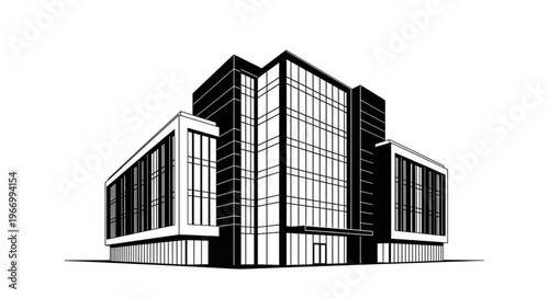 Modern Office Building Architecture Sketch.