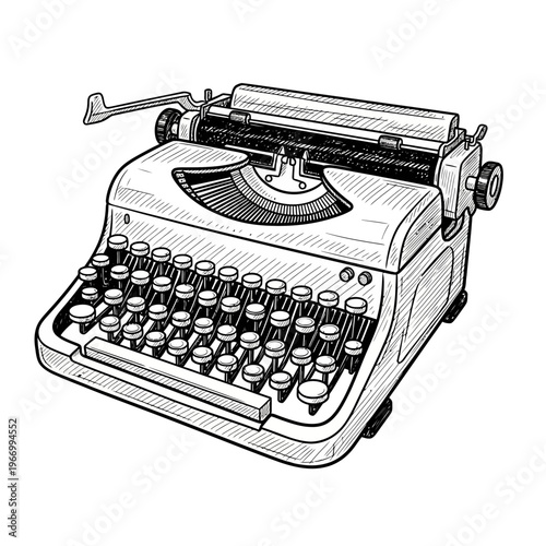 Vintage Typewriter Closeup Detailed Illustration.