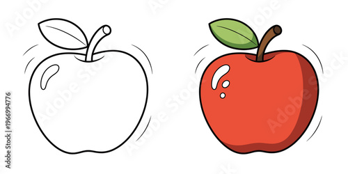 Cartoon illustration of apples with and without color  two fruit icons
