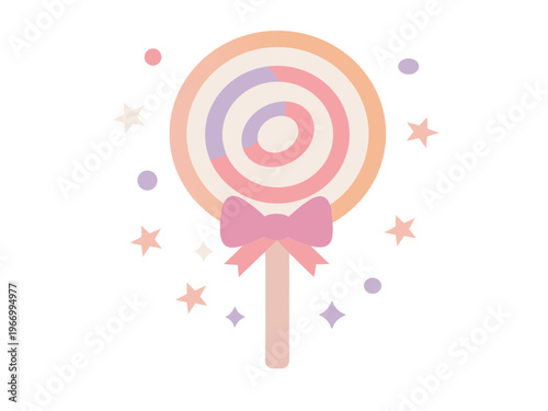 Colorful lollipop with pink bow and stars candy sweet treat