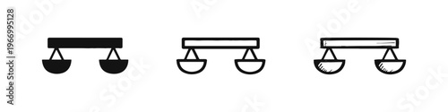 Balance Scale Icon Set with D-shaped Pans - Solid, Outline, and Hand-Drawn Styles