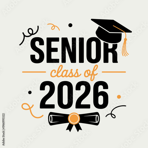 Graduation design for senior class of 2026 with cap and scroll