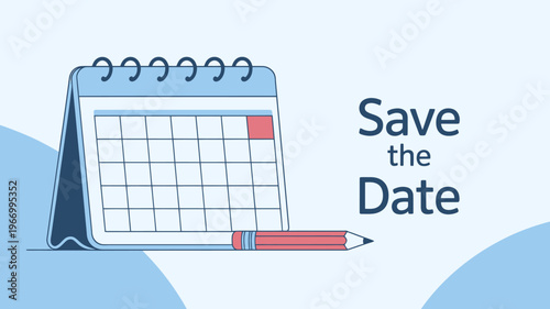 Save the date calendar with pencil on desk for planning and organization purposes