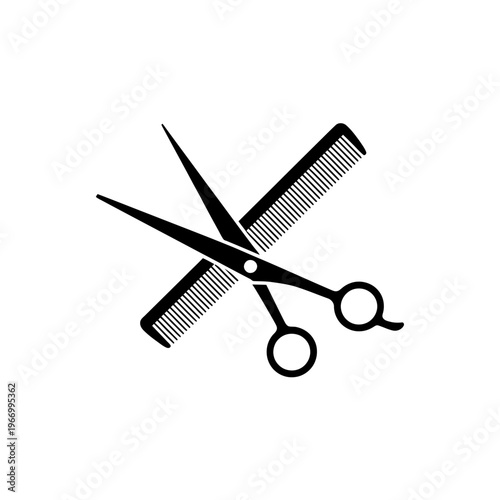 Scissors and comb crossed over each other for hair cutting tools