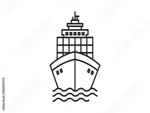 Cruise ship, ocean liner, vessel icon, nautical symbol, black line art isolated on White Background