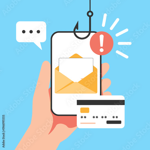 Phishing scam on mobile phone with credit card and email hook