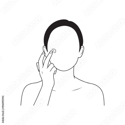 Line drawing of a person applying cream to their cheek with their finger