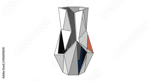 Modern Geometric Silver Vase with Angular Design.