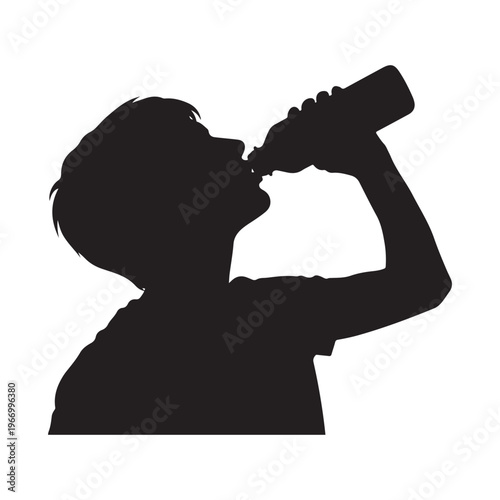 Silhouette of a child drinking from a bottle