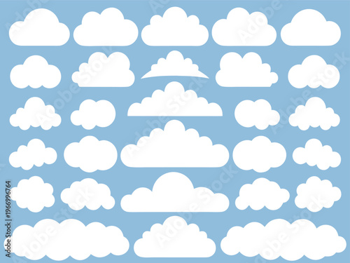 Collection of white clouds on blue background for design elements