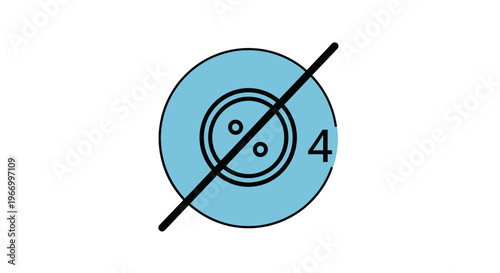 Simple blue sewing button icon with needle and number four vector illustration.