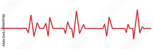 Red electrocardiogram heartbeat rhythm on a white background