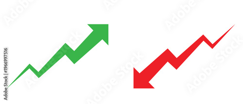 Green and red arrow trend symbols on white background for business and finance