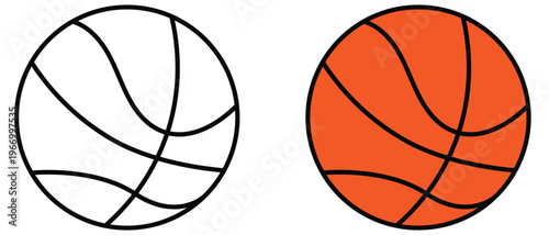 Two basketballs one white and one orange on white background