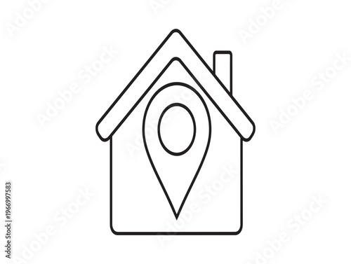 House Location Icon, Map Marker, Home Pin, Navigation Symbol isolated on White Background