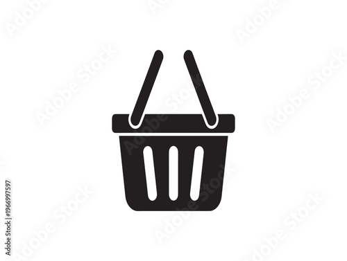 Shopping basket icon, black shopping cart symbol, ecommerce basket, retail logo isolated on White Background