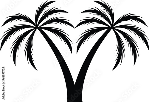 Black silhouette of two palm trees forming a heart shape