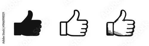 Thumbs Up Icon Set. Like Symbol Vector Collection in Solid, Outline, and Hand-Drawn Styles.