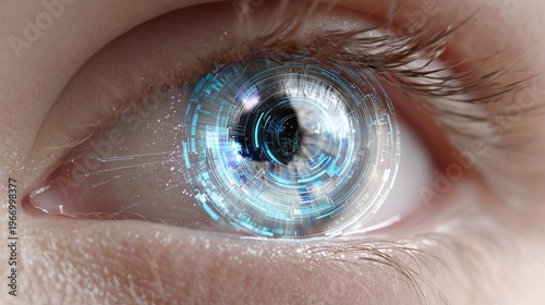 Futuristic Eye with Digital Interface and Technology Elements
