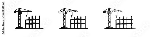 Construction Site Building Crane Icons Set