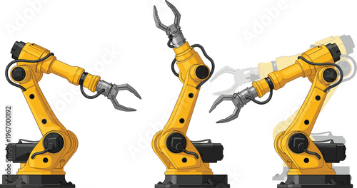 Industrial robotic arm collection with mechanical automation machine and factory robot manipulator vector illustration set isolated on white background