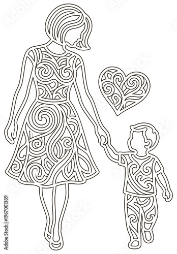 Mother and Child Holding Heart Illustration