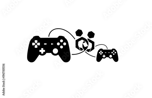 Connectioneering Dual Gaming Controllers Silhouette, Universal Gamer Connection Vector, Minimalist Multiplayer Team Illustration