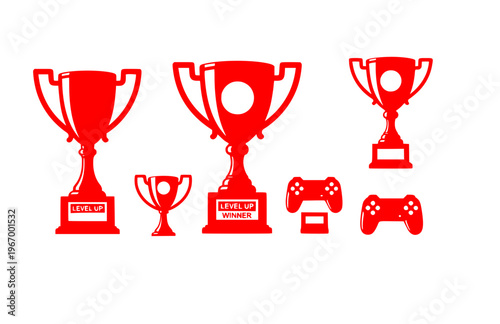 Achievement Trophy Cup Gaming Silhouette Sticker, Level Up Winner Vector, Modern Tactile Craft Esport Reward Illustration