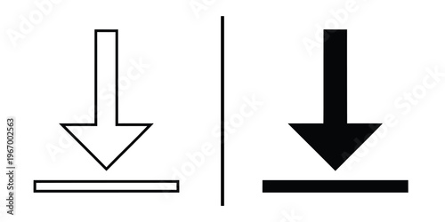 Simple Download Arrow Symbol with Horizontal Line Vector Set.