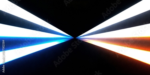 Abstract diagonal white blue and orange lines on black background, grainy texture, speed effect, banner, backdrop design