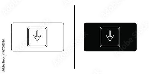 Software Download Button Icon with Arrow inside Square Frame.