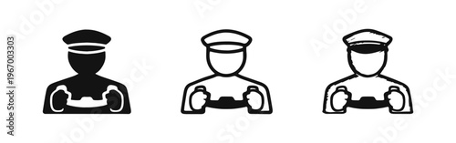 Professional Driver or Pilot with Cap Icon Set - Steering, Control, and Guidance