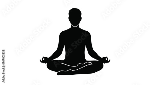 Male Silhouette in Yoga Lotus Meditation Pose for Mindfulness and Wellness