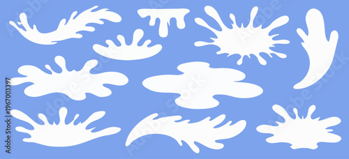 Light splash mixing milk and paint into gentle shape and stain, clean frame, soft water gradients, transparent water texture, calm puddle and airy puddle feel.