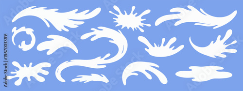 Modern splash of milk and paint forming fluid shape and stain, open frame, dynamic water movement, crisp water highlights, minimal puddle and glossy puddle.