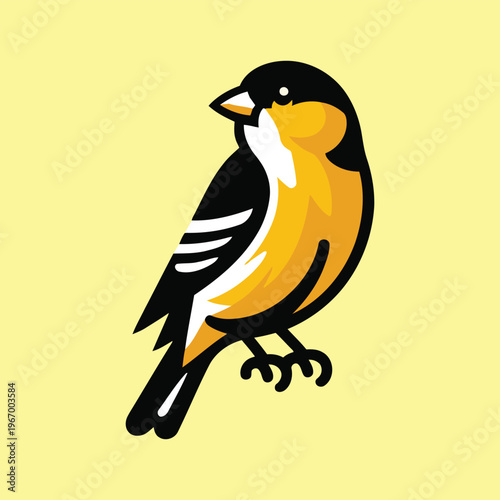 Stylized american goldfinch illustration a vibrant bird portrait on a yellow background