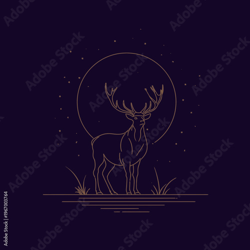 Elegant deer illustration in gold line art against a dark background