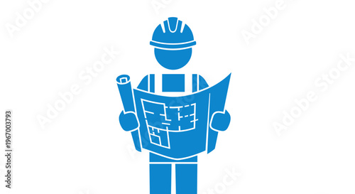Construction Worker Holding Blueprint.