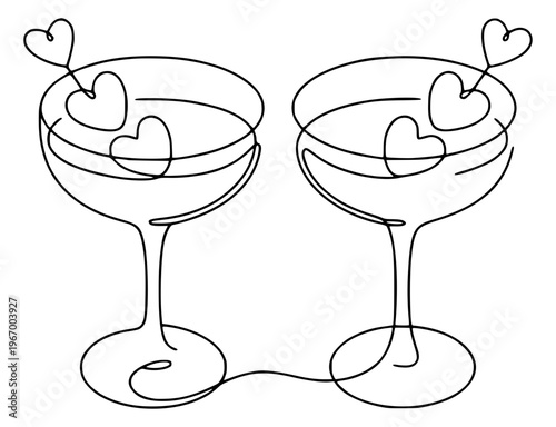 Two martini glasses with hearts illustration