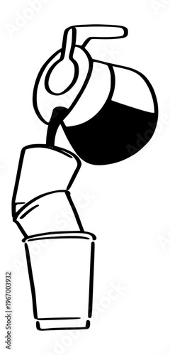 Coffee pot pouring into takeaway cups illustration