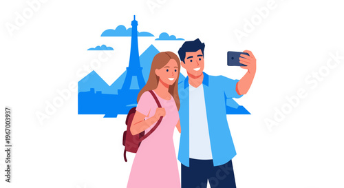 Couple taking a selfie photo.